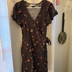 Universal Thread Black and Orange Floral Midi Dress